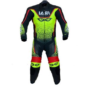 Black and yellow leather motorbike suit 1